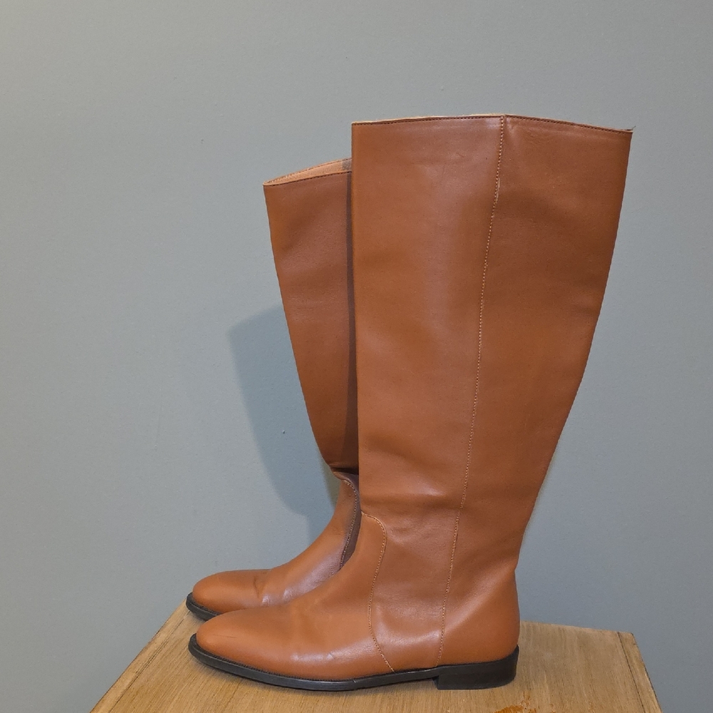 J. Crew Brown Leather Knee High Riding Boots Size 7.5 EUC